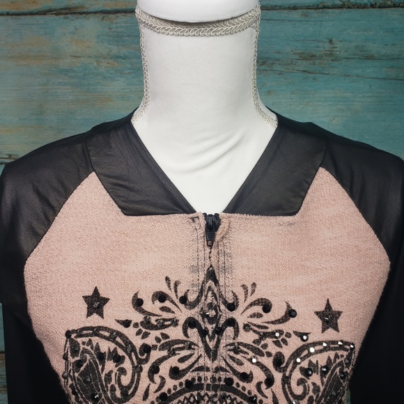 VOCAL Bomber Biker Jacket Bling Skull & Cross M - Picture 4 of 8